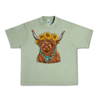 Oil Green highland cow with sunflower and gemstone Urban Heavy Tee - RanaPortraitStore
