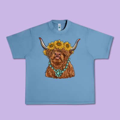 Highland Cow With Sunflower And Gemstone Urban Heavy Tee Designed By Ranaportraitstore
