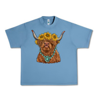 Pebble Blue highland cow with sunflower and gemstone Urban Heavy Tee - RanaPortraitStore