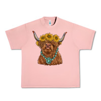 Salmon highland cow with sunflower and gemstone Urban Heavy Tee - RanaPortraitStore