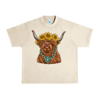 Sandshell highland cow with sunflower and gemstone Urban Heavy Tee - RanaPortraitStore