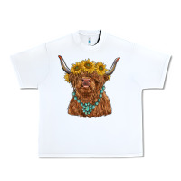 White highland cow with sunflower and gemstone Urban Heavy Tee - RanaPortraitStore