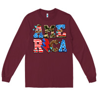 Burgundy america with heart Long Sleeve Tee - AdoDesignShop