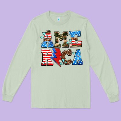 America With Heart Long Sleeve Tee Designed By Adodesignshop