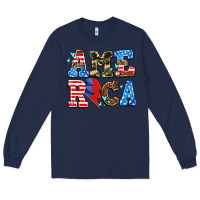 Navy america with heart Long Sleeve Tee - AdoDesignShop