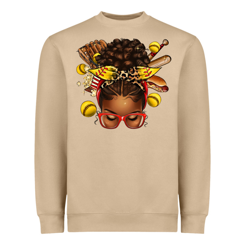 Softball Afro Messy Bun Heavyweight Sweatshirt by texasbilliewilder | Teevron