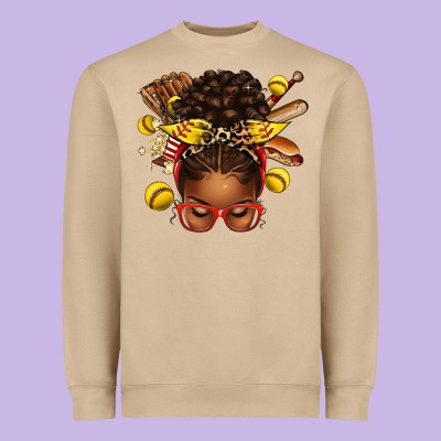 Heavyweight Sweatshirt softball afro messy bun