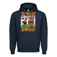 Navy Christmas Ho Ho Ho Heifer Zipper Hoodie - Artiststas