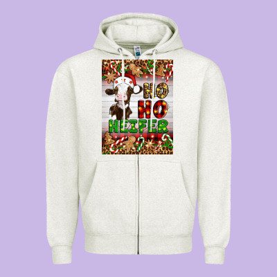 Christmas Ho Ho Ho Heifer Zipper Hoodie Designed By Artiststas