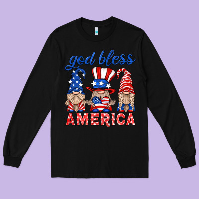 God Bless America Gnome Long Sleeve Tee Designed By Hra Design Shop