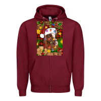 Burgundy Christmas horse Zipper Hoodie - Artiststas
