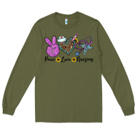 Army Green peace love nursing Long Sleeve Tee - CowhideDigitalArt