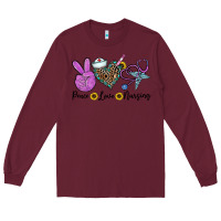 Burgundy peace love nursing Long Sleeve Tee - CowhideDigitalArt