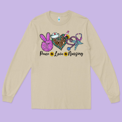 Peace Love Nursing Long Sleeve Tee Designed By Cowhidedigitalart