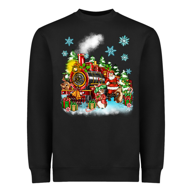 Christmas Santa And Friends Train Heavyweight Sweatshirt by Zillion Design Studio | Teevron