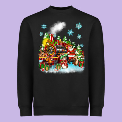 Christmas Santa And Friends Train Heavyweight Sweatshirt Designed By Zillion Design Studio
