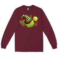Burgundy Tennis Christmas With Racket And Hat Long Sleeve Tee - FaDigitalArtStudio