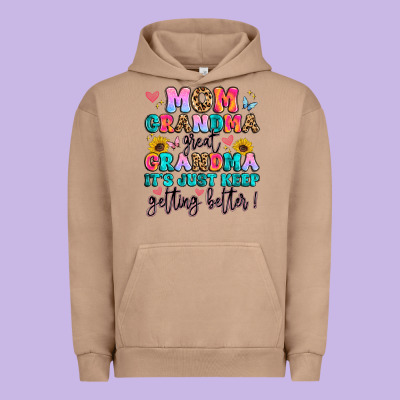 Mom Grandma Great Grandma It's Just Keeps Getting Urban Hoodie Designed By Artiststas