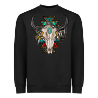 Black western aztec bull skull with gemstone Heavyweight Sweatshirt - texasbilliewilder