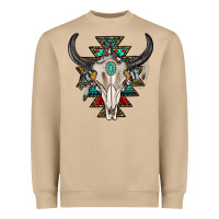 Western Aztec Bull Skull With Gemstone Heavyweight Sweatshirt | Teevron