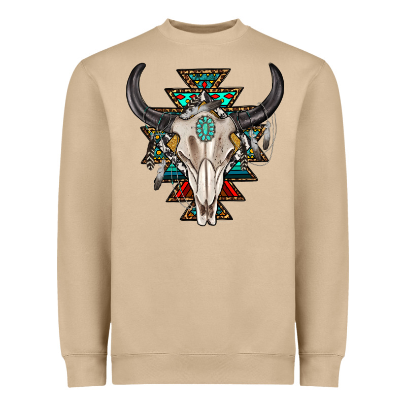 Western Aztec Bull Skull With Gemstone Heavyweight Sweatshirt by texasbilliewilder | Teevron