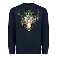 Navy western aztec bull skull with gemstone Heavyweight Sweatshirt - texasbilliewilder