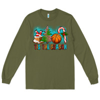 Army Green Tis The Season Christmas With Basketball And Candy Cane Long Sleeve Tee - FaDigitalArtStudio