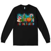 Black Tis The Season Christmas With Basketball And Candy Cane Long Sleeve Tee - FaDigitalArtStudio