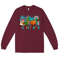 Burgundy Tis The Season Christmas With Basketball And Candy Cane Long Sleeve Tee - FaDigitalArtStudio