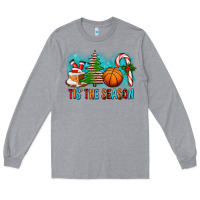 Heather Grey Tis The Season Christmas With Basketball And Candy Cane Long Sleeve Tee - FaDigitalArtStudio