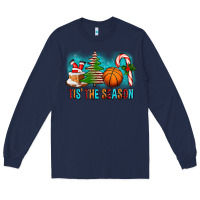 Navy Tis The Season Christmas With Basketball And Candy Cane Long Sleeve Tee - FaDigitalArtStudio