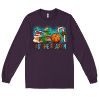 Plum Tis The Season Christmas With Basketball And Candy Cane Long Sleeve Tee - FaDigitalArtStudio