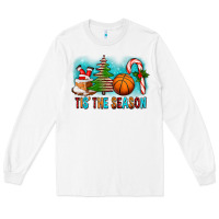 White Tis The Season Christmas With Basketball And Candy Cane Long Sleeve Tee - FaDigitalArtStudio