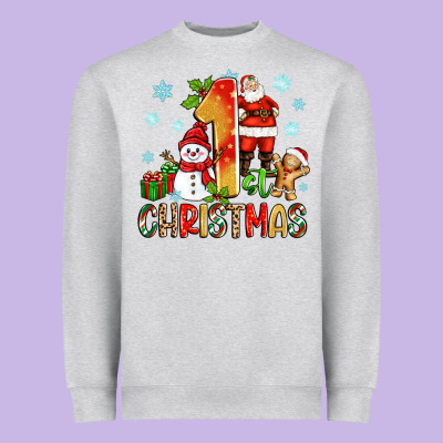 1st Christmas Santa And Snowman Heavyweight Sweatshirt Designed By Zillion Design Studio