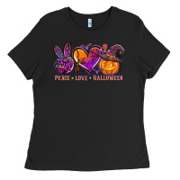 Black peace love halloween Ladies Tee - AdoDesignShop