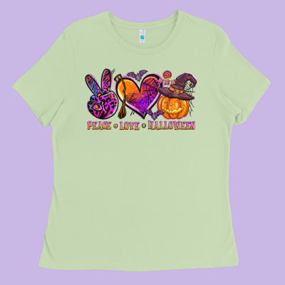 Peace Love Halloween Ladies Tee Designed By Adodesignshop