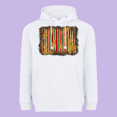 Christmas Reindeers Leopard Background Heavyweight Hoodie Designed By Barkaloodesign