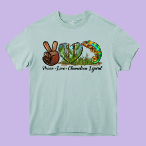 Peace Love Chameleon Lizard Heavy Core Tee Designed By Lillyallendesigns