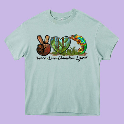 Peace Love Chameleon Lizard Heavy Core Tee Designed By Lillyallendesigns