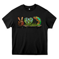 Black Peace Love Chameleon Lizard Heavy Core Tee - LillyAllenDesigns