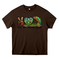 Chocolate Brown Peace Love Chameleon Lizard Heavy Core Tee - LillyAllenDesigns