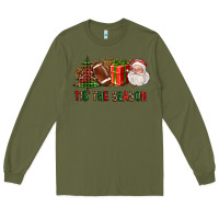 Army Green Tis The Season Christmas With Football And Santa Long Sleeve Tee - FaDigitalArtStudio