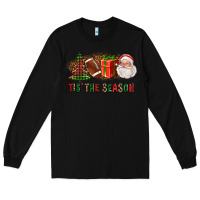 Black Tis The Season Christmas With Football And Santa Long Sleeve Tee - FaDigitalArtStudio