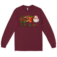 Burgundy Tis The Season Christmas With Football And Santa Long Sleeve Tee - FaDigitalArtStudio