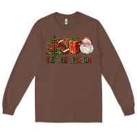 Chestnut Tis The Season Christmas With Football And Santa Long Sleeve Tee - FaDigitalArtStudio
