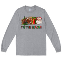 Heather Grey Tis The Season Christmas With Football And Santa Long Sleeve Tee - FaDigitalArtStudio