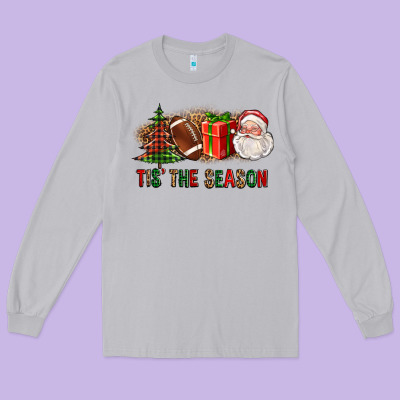 Tis The Season Christmas With Football And Santa Long Sleeve Tee Designed By Fadigitalartstudio