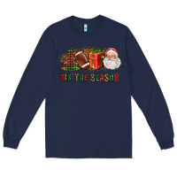 Navy Tis The Season Christmas With Football And Santa Long Sleeve Tee - FaDigitalArtStudio