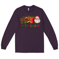 Plum Tis The Season Christmas With Football And Santa Long Sleeve Tee - FaDigitalArtStudio