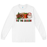 White Tis The Season Christmas With Football And Santa Long Sleeve Tee - FaDigitalArtStudio